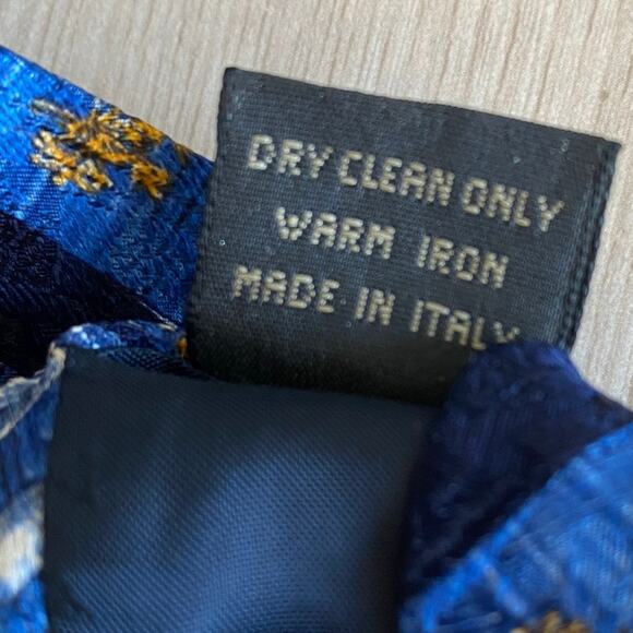 Ermenegildo Zegna Men' Silk Tie Necktie Navy Check Boho Gold Floral Branch Italy - Picture 8 of 8